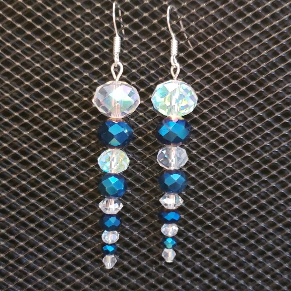 Iridescent glass & blue icicle earrings